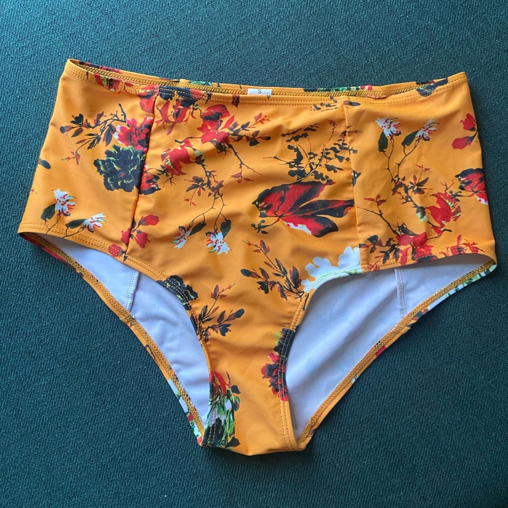 High waisted yellow bathing suit bottoms